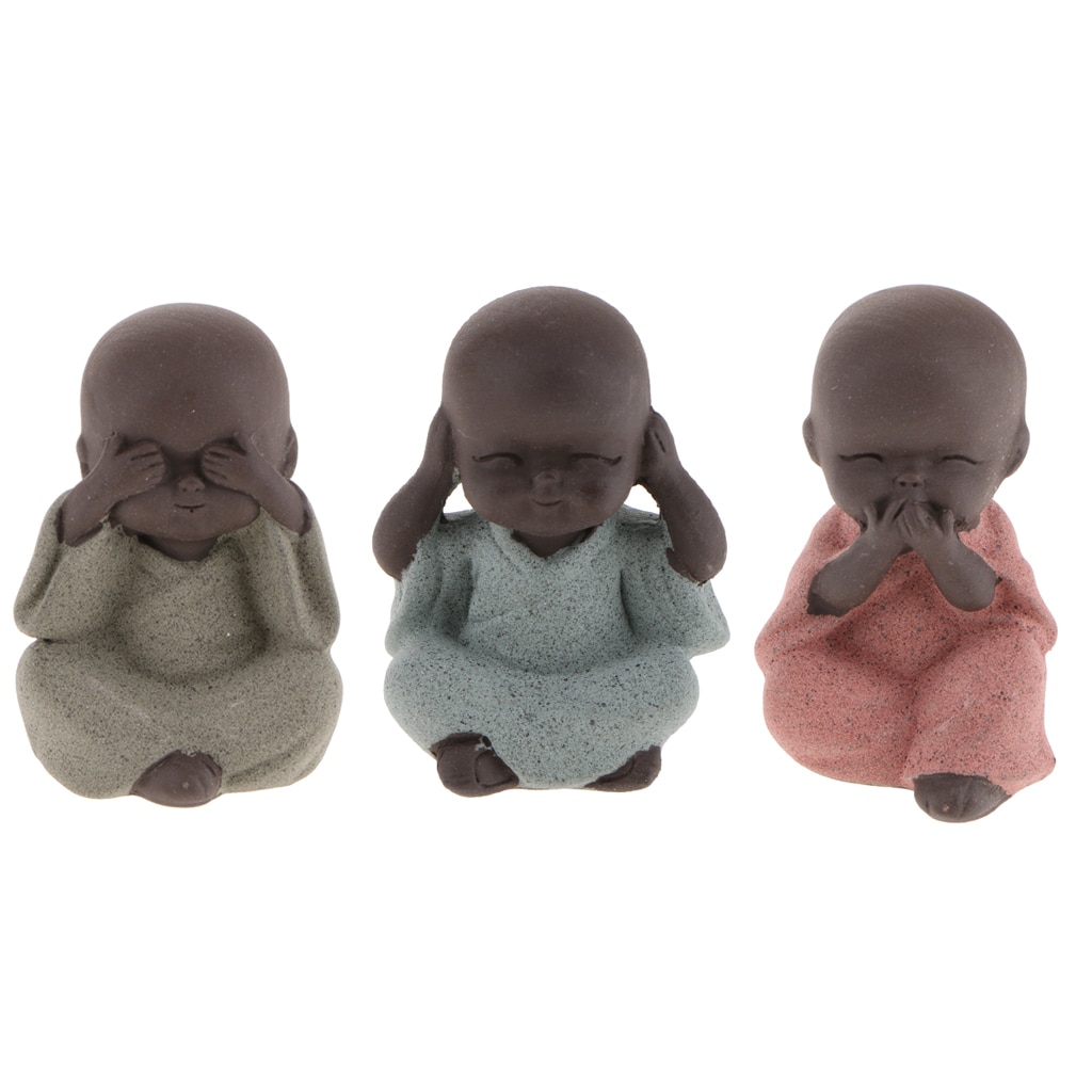Estatua de Buda, té de monje, mascota para decoración de arena de jardín Zen, meditación, decoración de oficina y hogar, 3 uds.