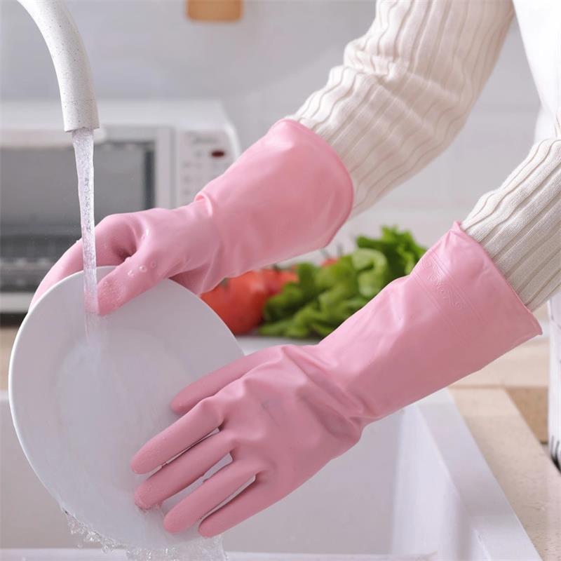Luvas de limpeza para cozinha, luva impermeável para lavar louça, lavar louças de borracha durável para casa, 1 par: Pink / M