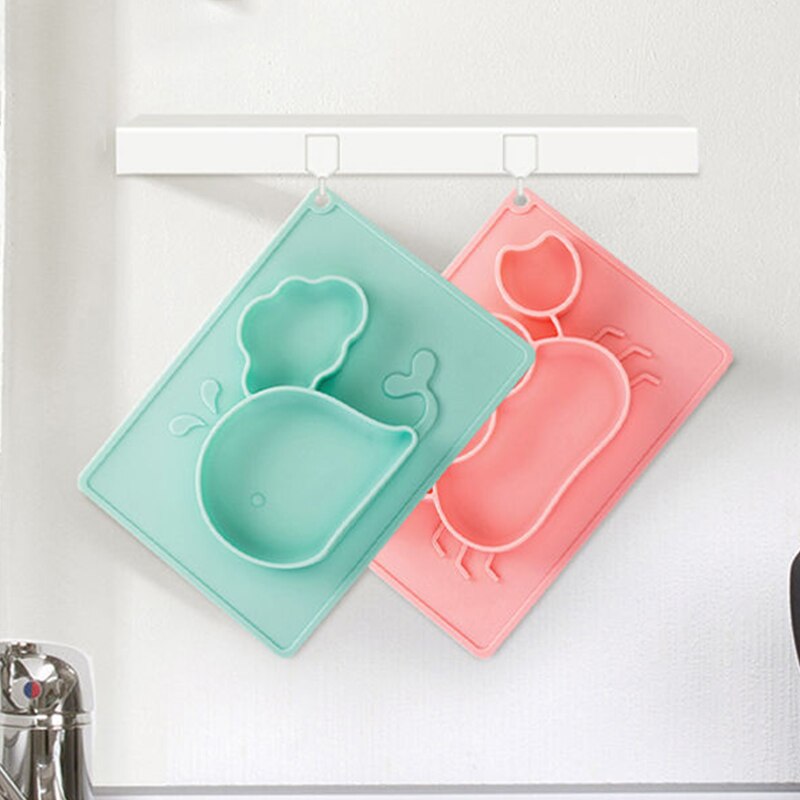 Plato de silicona con ventosa para niños, plato de alimentación de Gel de sílice con dibujos de cangrejo y ballena