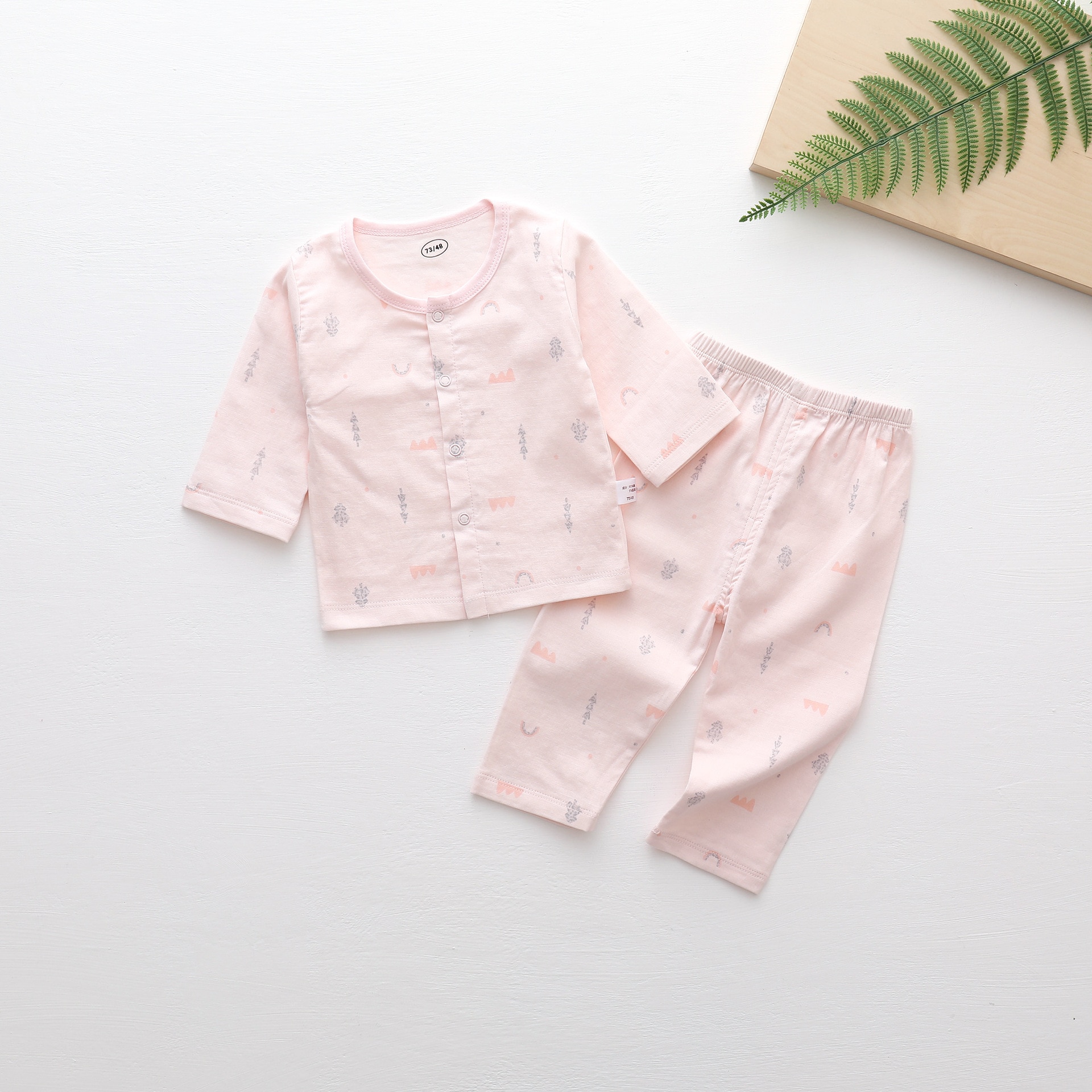 Efterårspyjamastøj til nyfødte babytøj langærmet afslappet børnetøj bb bomuld drenge piger pyjamasdragt: Lyserød / 24m