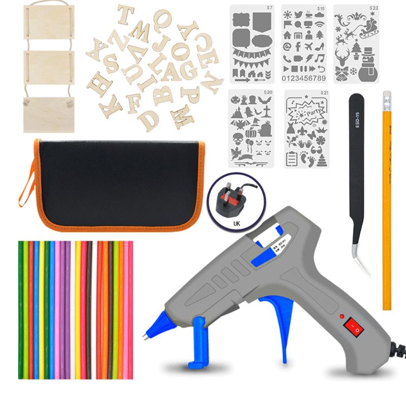 Kit de herramientas de soldadura de hierro eléctrico, de 30W temperatura ajustable, pinzas, juego de barras de pegamento para artesanía casera, UE/REINO UNIDO/EE. UU.