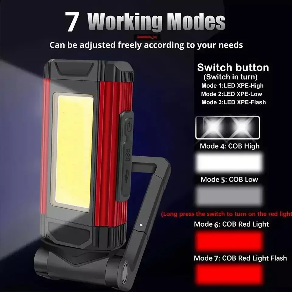 1/2/4PCS Magnetic COB Work Light USB Rechargeable LED Flashlight Portable Lantern Camping Light Type-C Power Bank Function Lamp: green / Blue