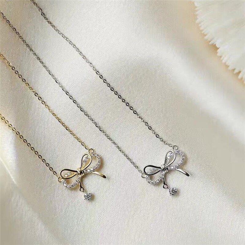 Unique mémoire brillant papillon frais Bow 925 argent Sterling clavicule chaîne femme collier SNE537