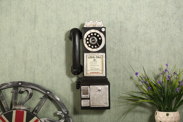 Kreativitet vintage telefon model væghængende ornamenter retro møbler telefon miniature håndværk til bar boligindretning: A-sort