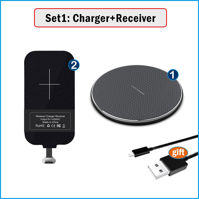 Qi Draadloos Opladen Adapter Voor Huawei Honor 8 9 9X 10 20 30 Pro 20S 30S V10 V20 v30 Draadloze Oplader + Usb Type-C Ontvanger: Receiver and Charger