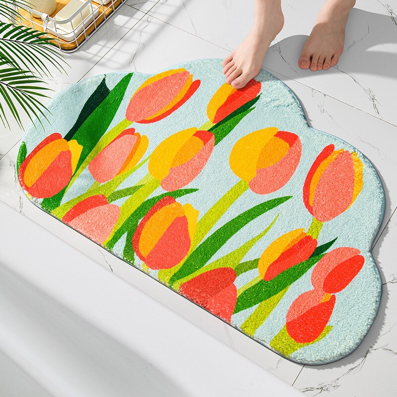 Anti Slip Mat For Bathroom Super Absorbent Floor Mat Quick Waterproof Bath Cat Rug Doo Bathroom Door Absorbent Non-Slip Foot Pad: Burgundy