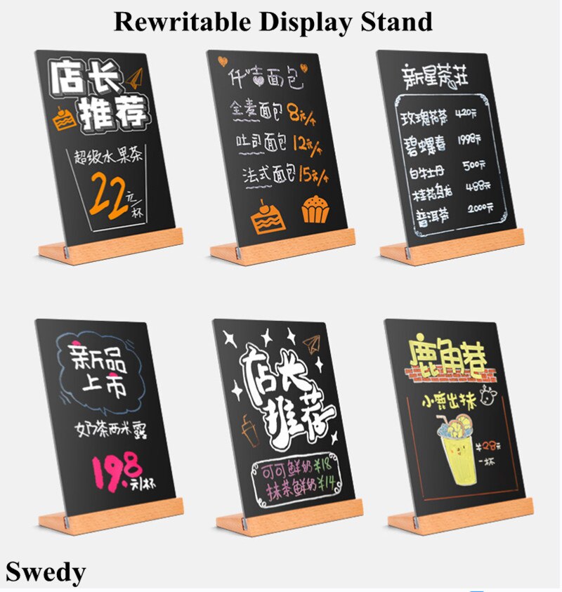 A4 DIY Wooden Rewritable Double-sided Blackboard Chalkboard Table Card Sign Stand Tabletop Price Tag Hand-paint Menu Display