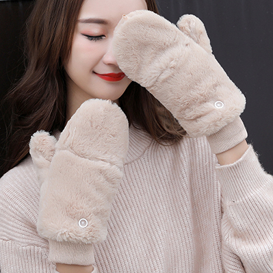 Winter warm women Mittens gloves: khaki