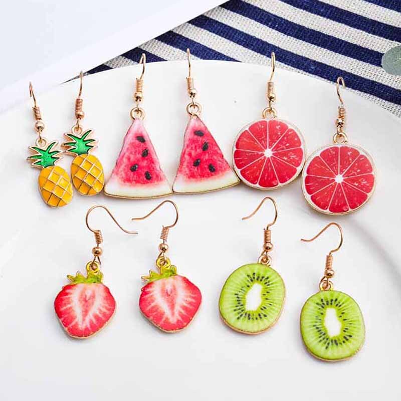 Coréia nova fruta bonito senhora brincos morango abacaxi tomate kiwi laranja pepino dragão maçã abacaxi menina fruta brincos