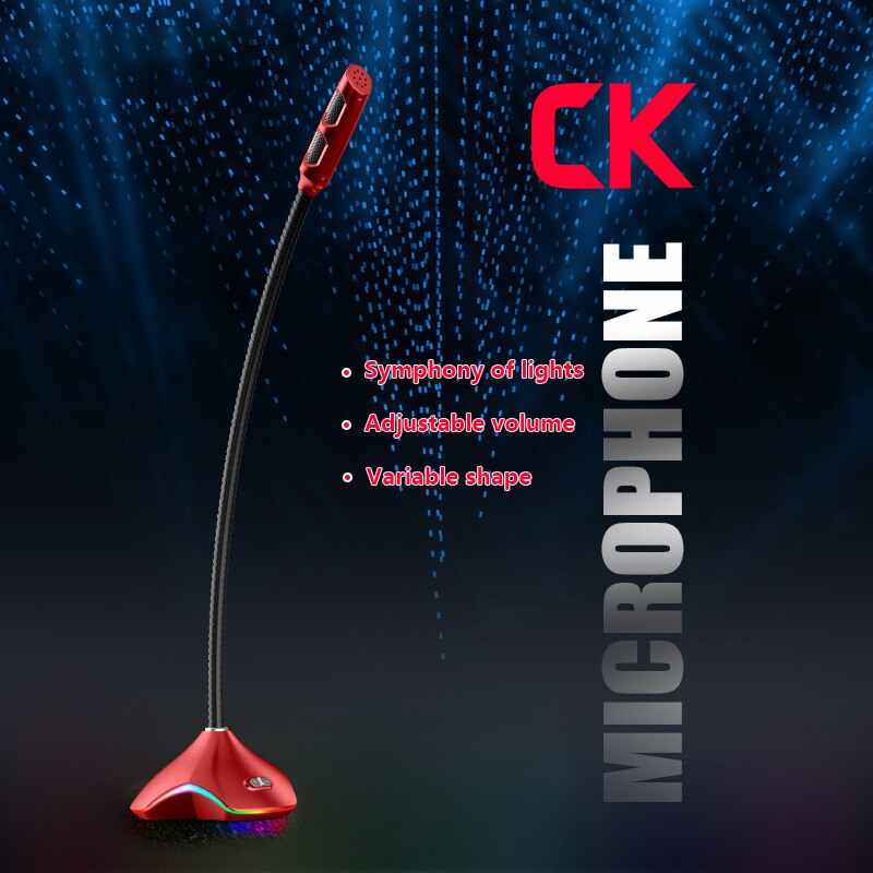 Portable 3.5mm/USB Stereo Studio Mic Desktop Condenser Microphone Live Gaming Microphone RGB Computer Microphone Anti-noise