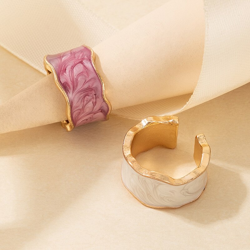Docona Neue charmant Bunte Tropft Öl Offenen Kunckle Ring einstellen für Frauen eins Einfache Wasser Welligkeit Ringe Partei Schmuck 17540