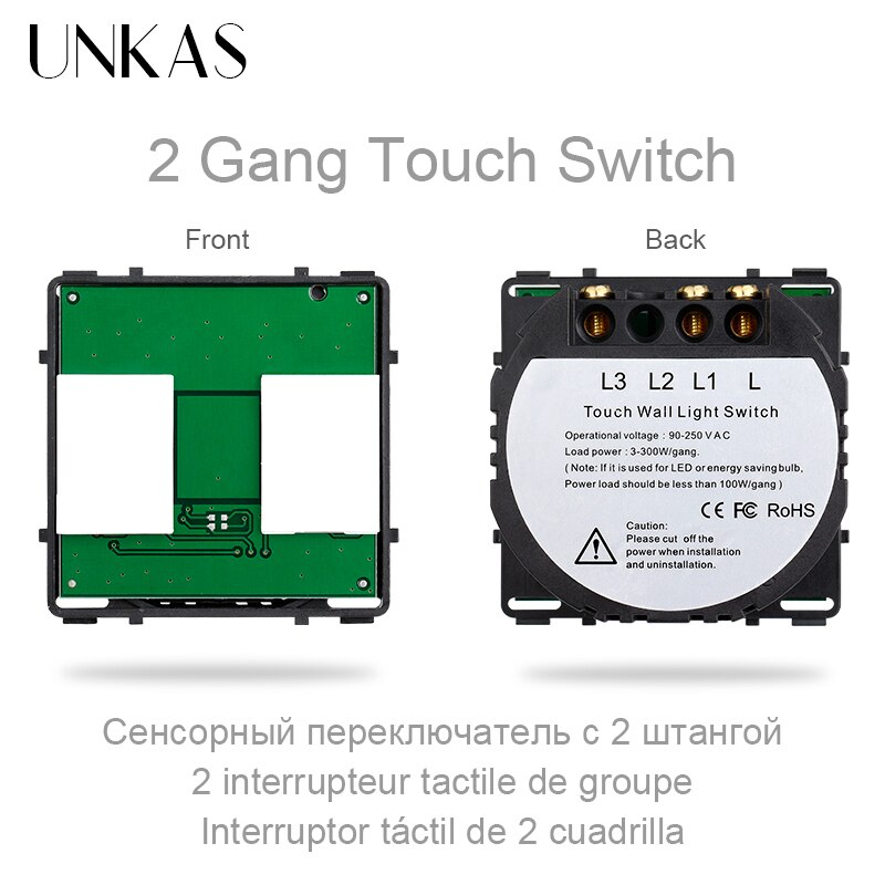 Unkas Diy Bijpassende Modules 1 2 3 4 Gang Wifi Touch Aan/Uit Schakelaar Alleen Functietoetsen Gratis Combinatie voor Muur 157Mm Outlet: 2 Gang Touch