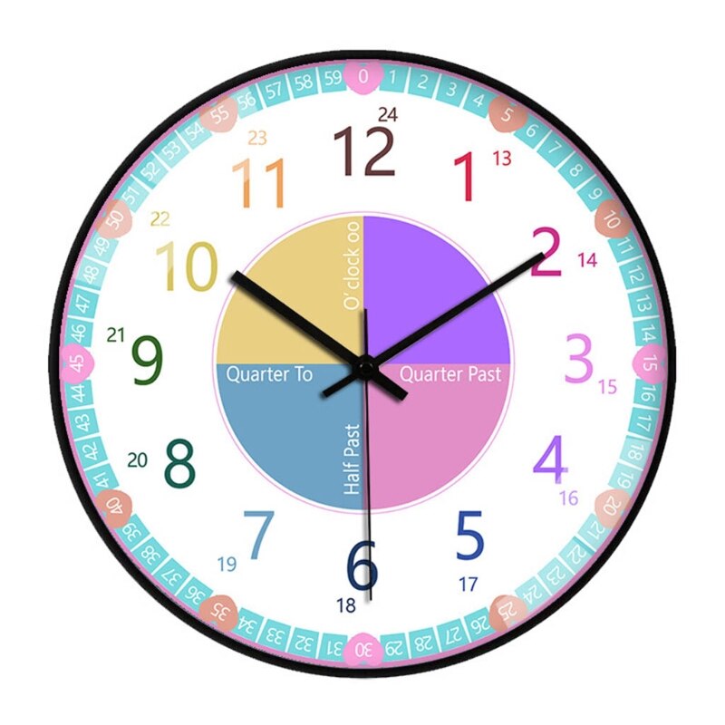 Educational Wall Clock for Children Kid's Teaching Clock Learn to Tell Time for Home school Classroom Teachers and Parents