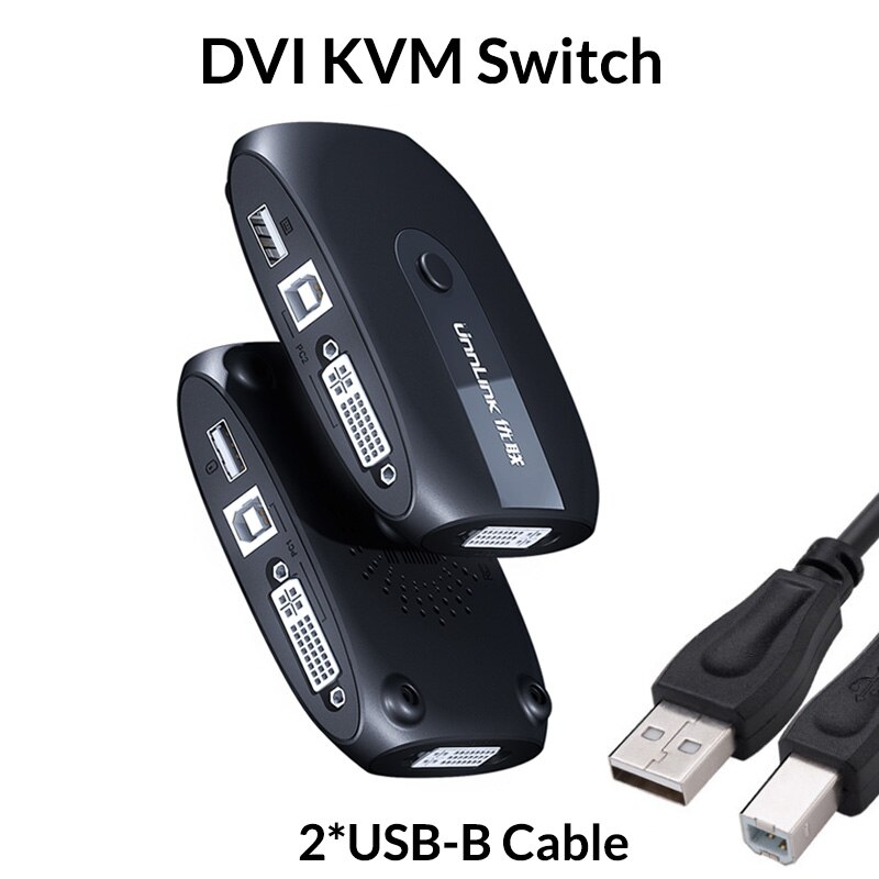 Unnlink 2X1 Dvi Kvm Switch Box Selector Dvi Schakelaar 2 In 1 Out Sharing Usb 2.0 Monitor Muis Keyboard Voor 2 Computer Laptops Stuks: with USB-B Cable