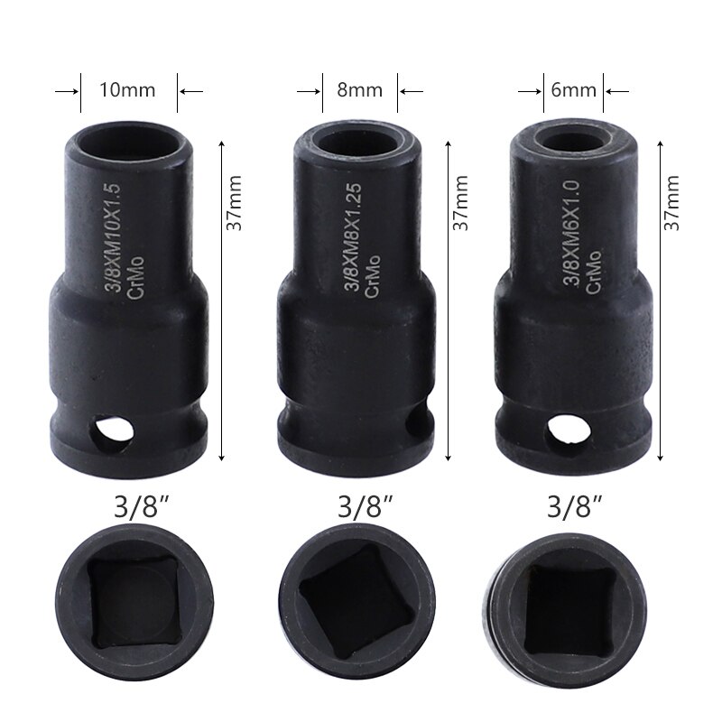 3Pcs 6mm/8mm/10mm Socket Adapter Cr-Mo Socket Holder 3/8 Inch Square Driver Bolt Driver for Hanger Bolts Thread Tools