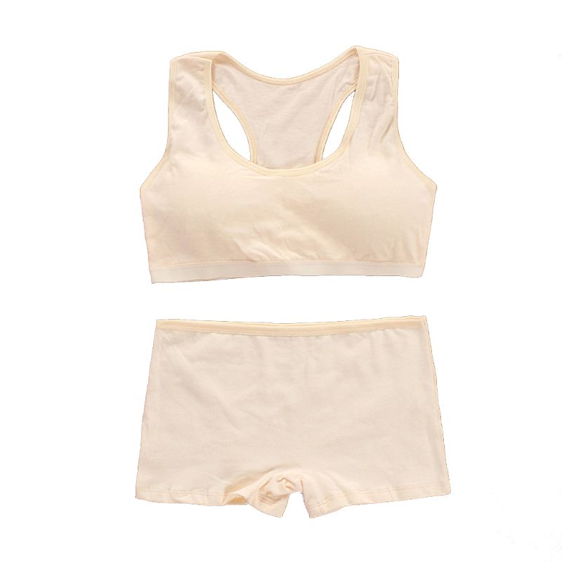 Teens Girls Sports Bra Set Puberty Underwear Cotton Training Bra with Briefs: FC