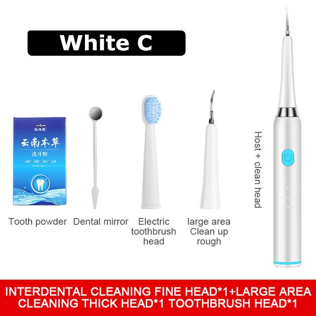 Multifunctional Electric Toothbrush Tooth Scrubber Remove Calculus Tooth Care Tool Ultrasonic Electric Dental Scaler: White C