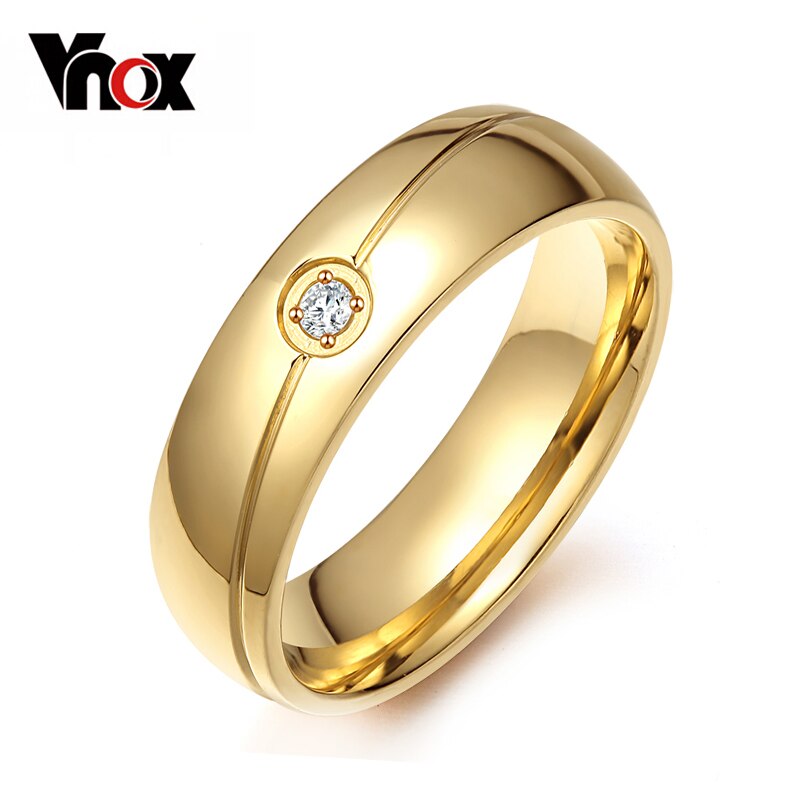 Vnox 6mm Hochzeit Ringe für Frauen Männer Zinke Einstellung CZ Stein Schwarz Gold Farbe