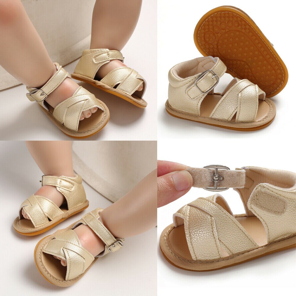 Recién Nacido bebé niña Sandalias Prewalker antideslizante zapatos de cuero de la PU de la hebilla de lindo verano bebé Infante zapatos