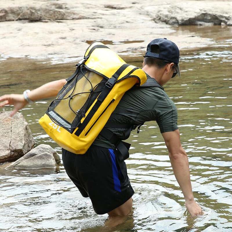 Pvc waterdichte droge tas 25l reflecties outdoor duiken opvouwbare strand zwemtas raften wandelen reizen oceaan rugzak: Geel