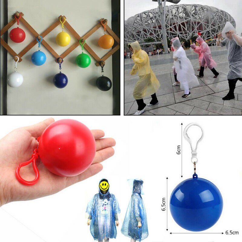 1 kpl kannettava sadetakki, kertakäyttöinen kannettava sadetakki, poncho, unisex-sadeasu, avaimenperä, pallo kouluun/töihin