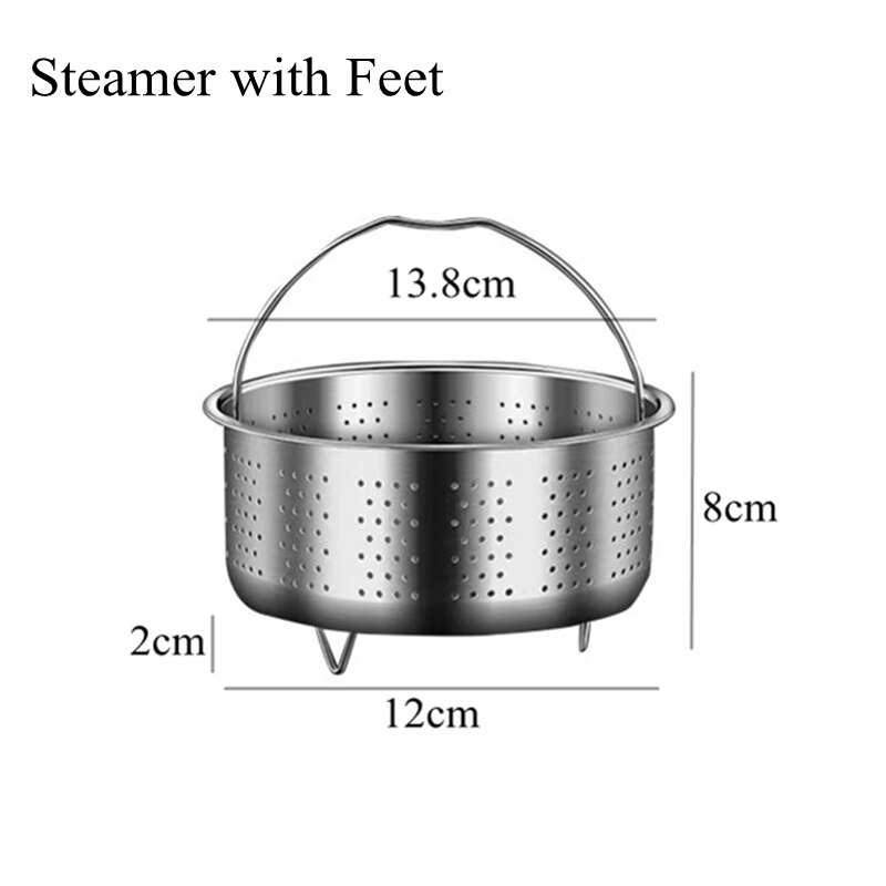 Kitchen Stainless Steel Food Steamer Basket with Silicone Handle Feet Rice Pressure Cooker Steaming Grid Cooking Utensils: 13.8cm(Feet)