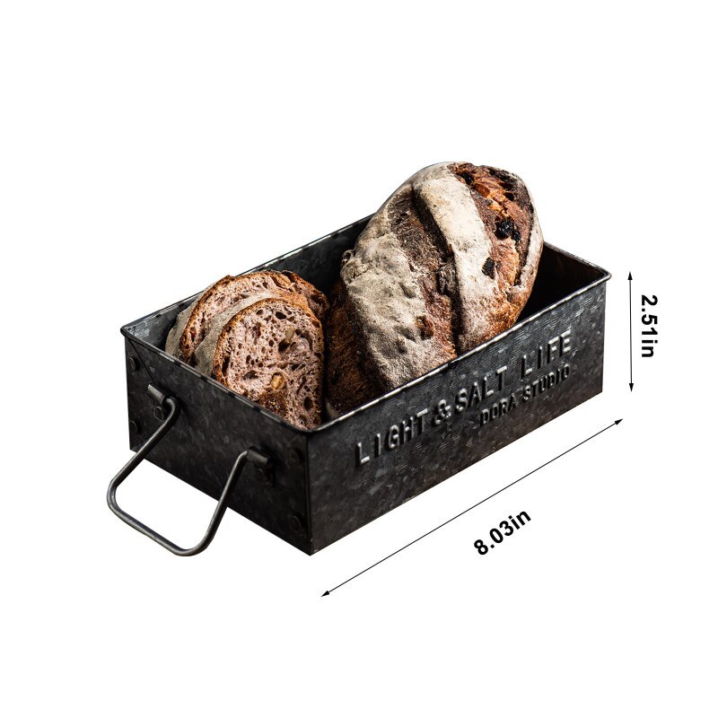 Vintage gammelt smihåndtak engelsk serveringsbrett retro metall oppbevaring diverse brett frokost brød kakefat rektangulær boks: L