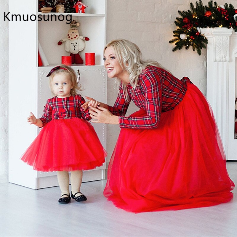 Robes mère fille de noël, tenues assorties pour famille, tenue à carreaux, hiver