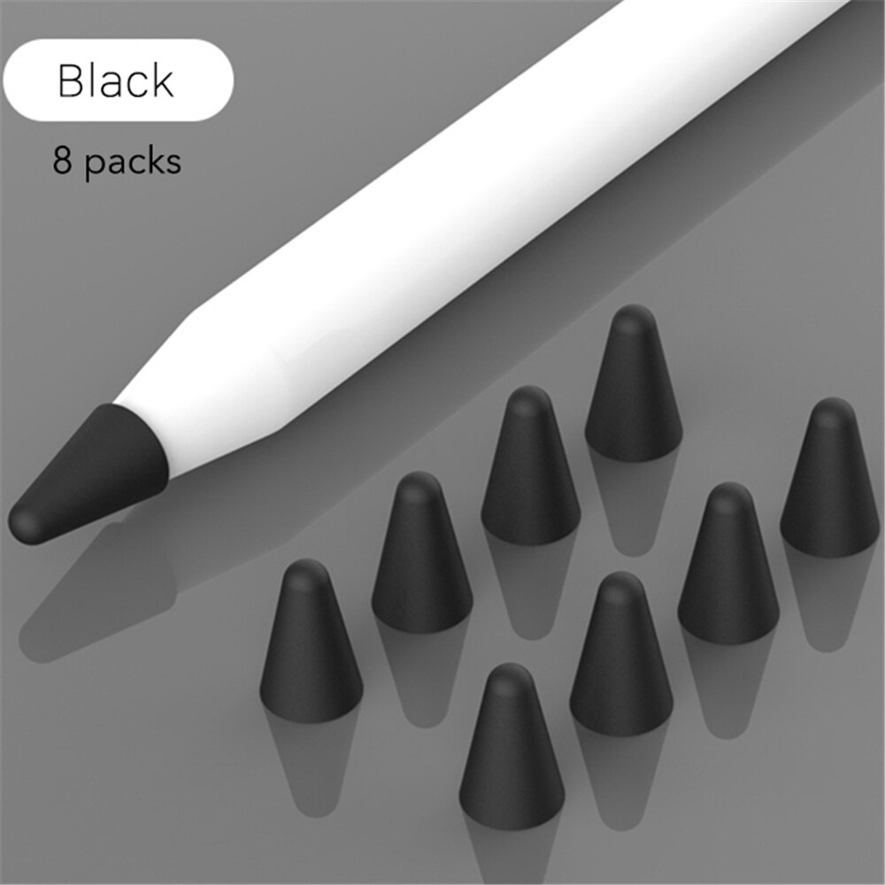 8pcs Mute Silicone Replacement Tip Case Nib Cover Skin For Apple Pencil 1 2 Stylus Touchscreen Pen Nib Protector: black