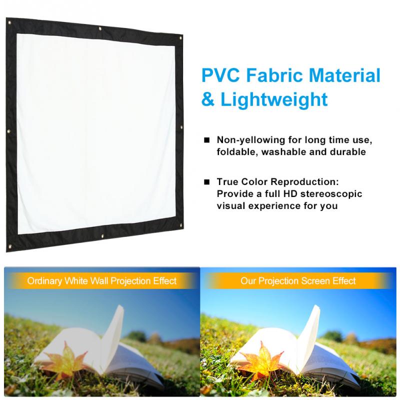Portable Projection Screen White 60/72/100/120/150 inch HD Wall Mounted LED Projection Screen Canvas 4:3 For Home Theater Movie