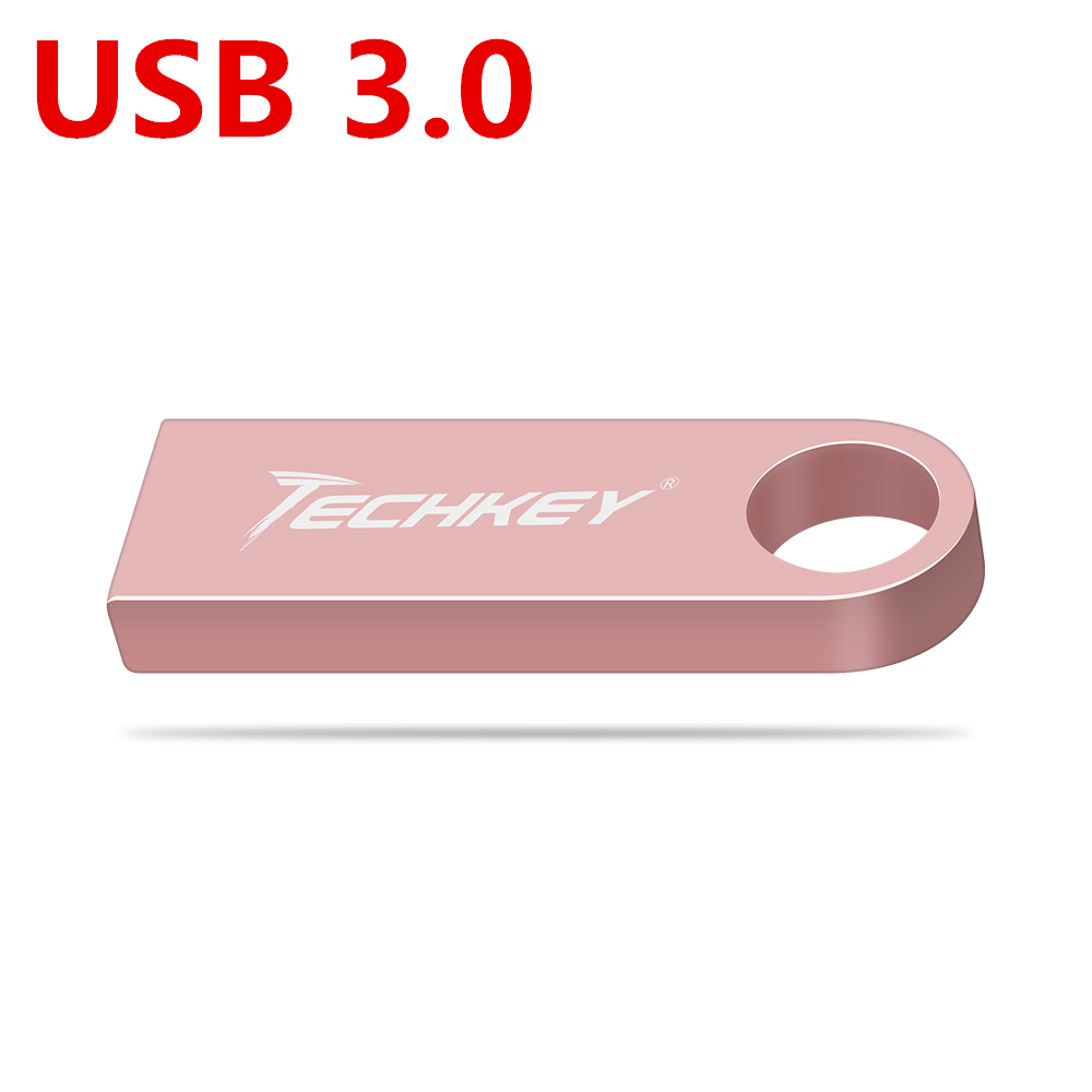 TECHKEY usb flash drive 3.0 64GB memory 3.0 128GB drive 3.0 32GB pendrive usb 3.0 key 16GB флешка waterproof usb stick 3.0: Pink / 128 GB
