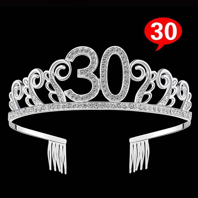 6 Styles Number Birthday Tiara Gorgeous Exquisite Rhinestone Princess Crown Silver Hair Jewelry Headband: 30