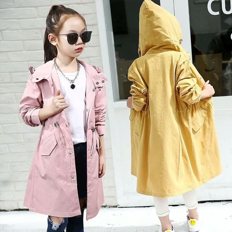 Tiener Trenchcoat Voor Meisjes Kleding Herfst Kids Hooded Lange Jas Windjack Kinderen Kleding meisje Outerwear5 6 8 10 12 jaar
