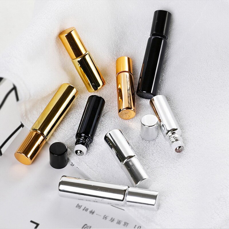 1pc bouteilles d'huile essentielle vaporisateur/rouleau sur acier inoxydable rouleau boule masseur crème pour les yeux parfum rechargeable bouteille vide 5ml 10ml