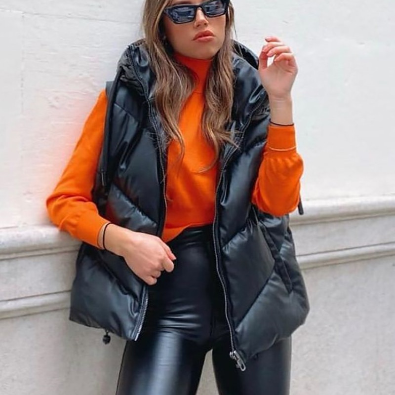 Black Pu Faux Leather Blazer Winter Vintage Cropped Jacket Women Chaquetas De Mujer Za Female Outwear Abrigo Veste