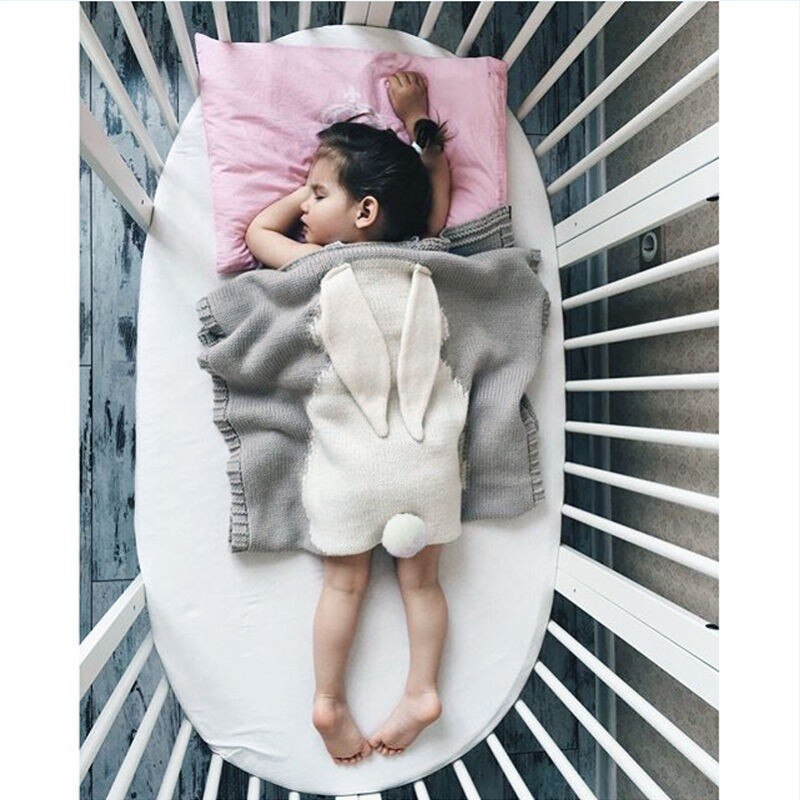 Baby Deken Kind Airconditioning Deken Baby Knit Konijn Wol Quilt Baby Wrap: Grijs