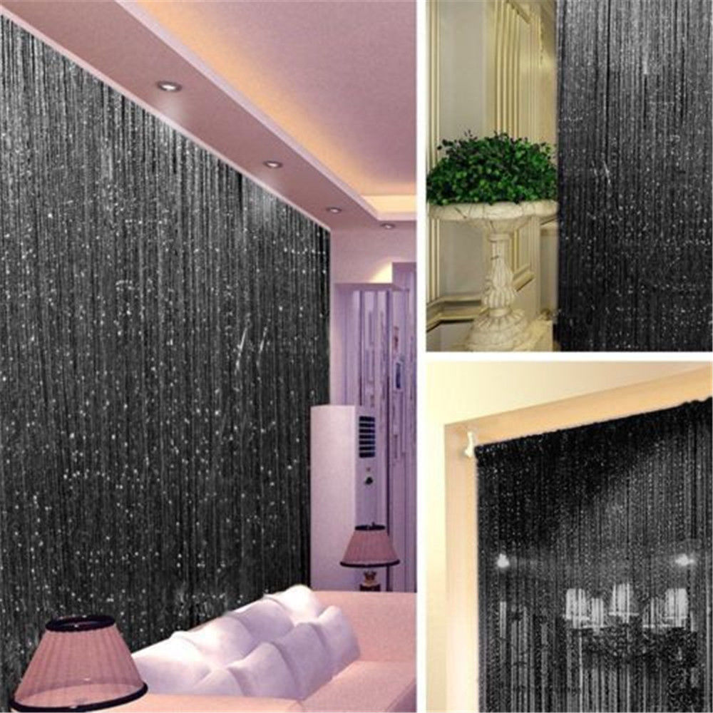 Skinnende snorgardin glitter dusk linje gardiner panel med perle til dørvindu stue soverom boliginnredning hvit svart rød: E