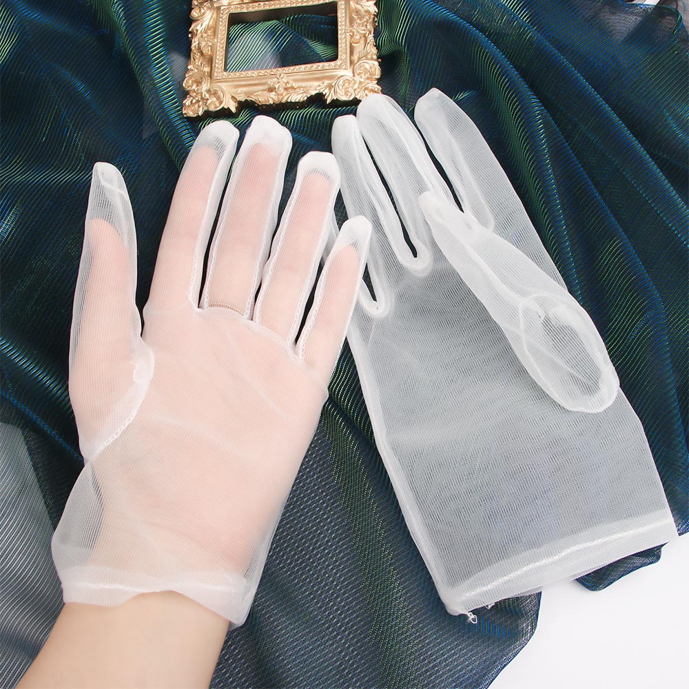 1 par ensfarvet silke korte handsker kvinder sommer blonder mesh gaze ultra tynd åndbar gennemsigtig fuld finger handsker