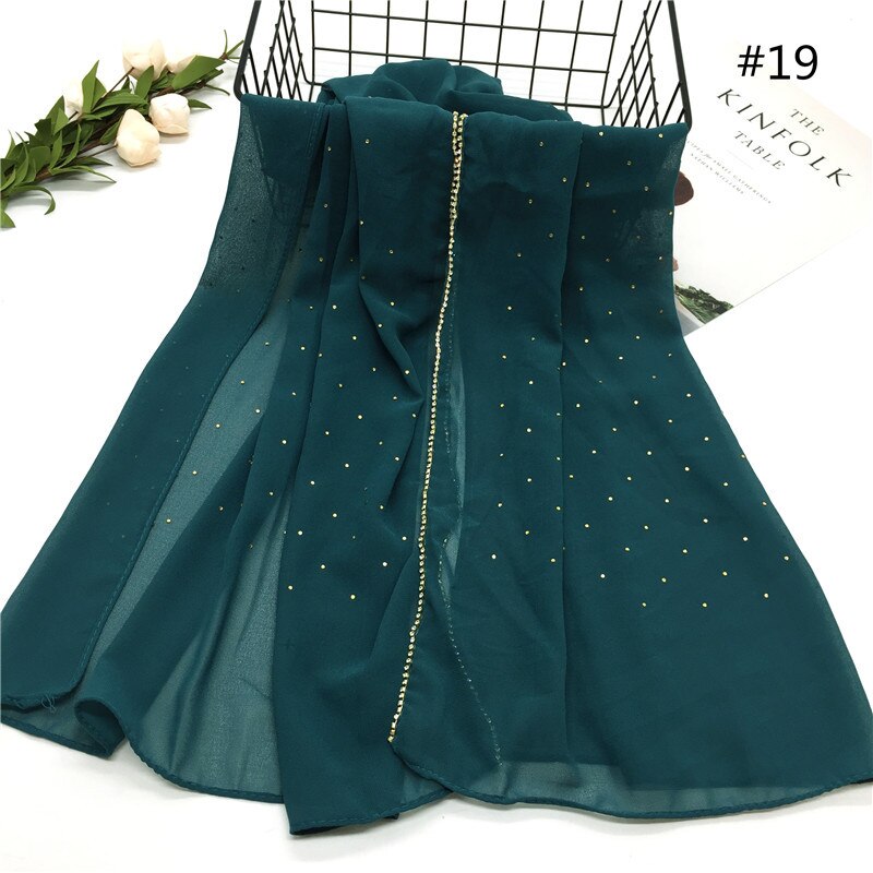 70*180cm Chiffon hijab schal mit perlen femme musulman lange tücher islamischen kopftuch kleidung muslimischen stickerei hijabs: 19