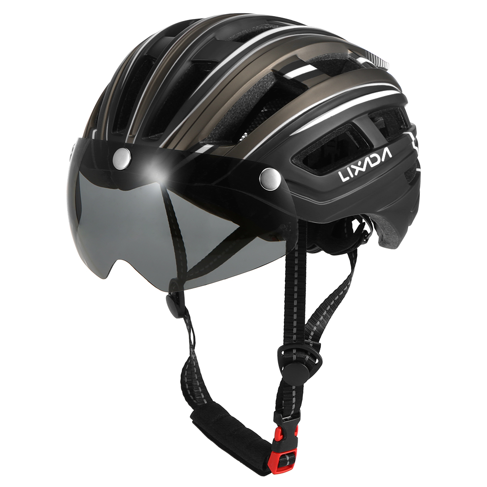 Lixada mountainbikehelm, motorhelm met achterlicht, afneembaar magnetisch vizier, uv-beschermende fietshelmen voor mannen en vrouwen.