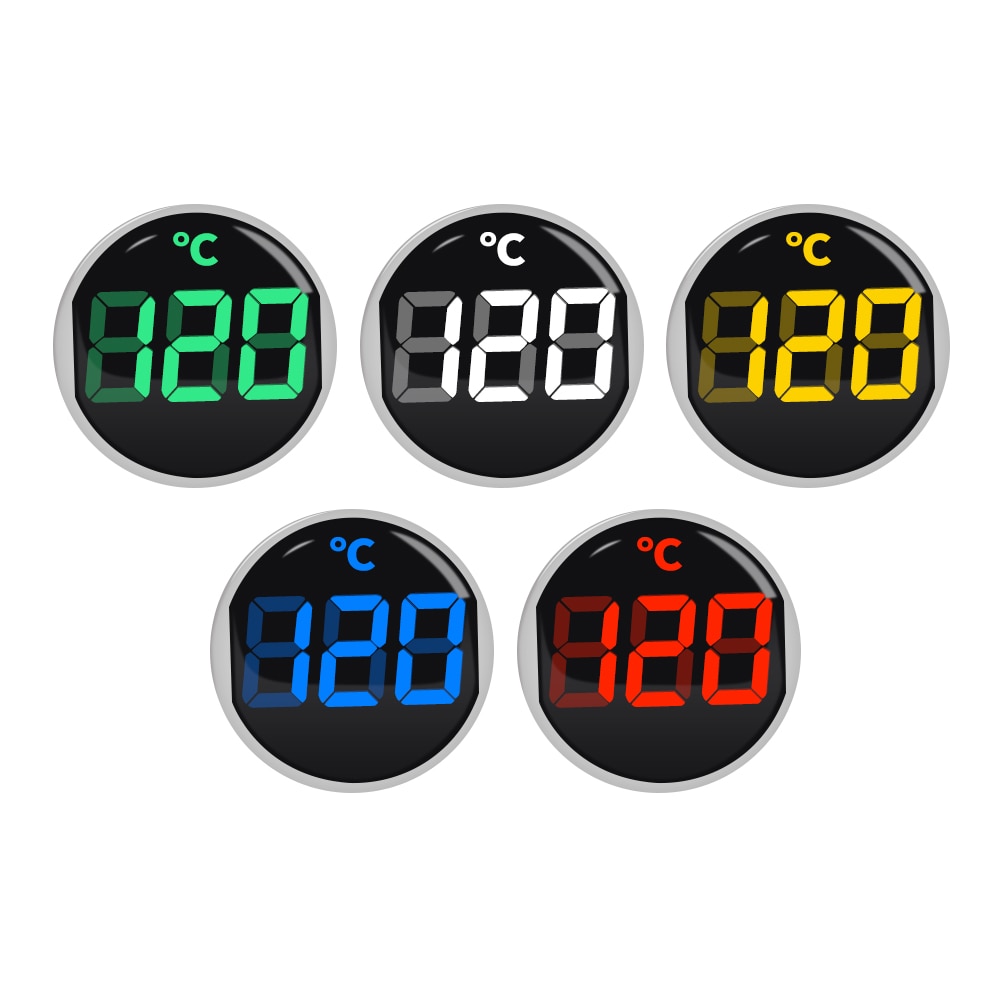 Round LED Light Display Thermometer 22mm Mini Digital Temperature Meter Indicator AC 50-380V 220V -20-120'C with 1m Sensor