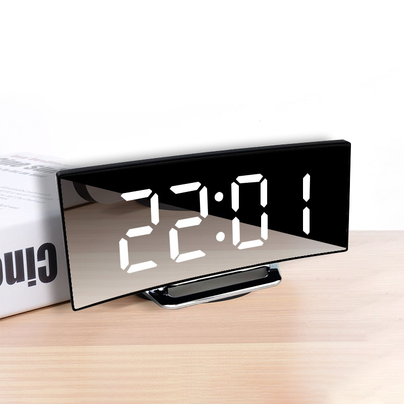 Alarm Clock Digital Large Curved Screen LED Mirror Clock Snooze Function USB Charging Suitable for Living Room Bedroom