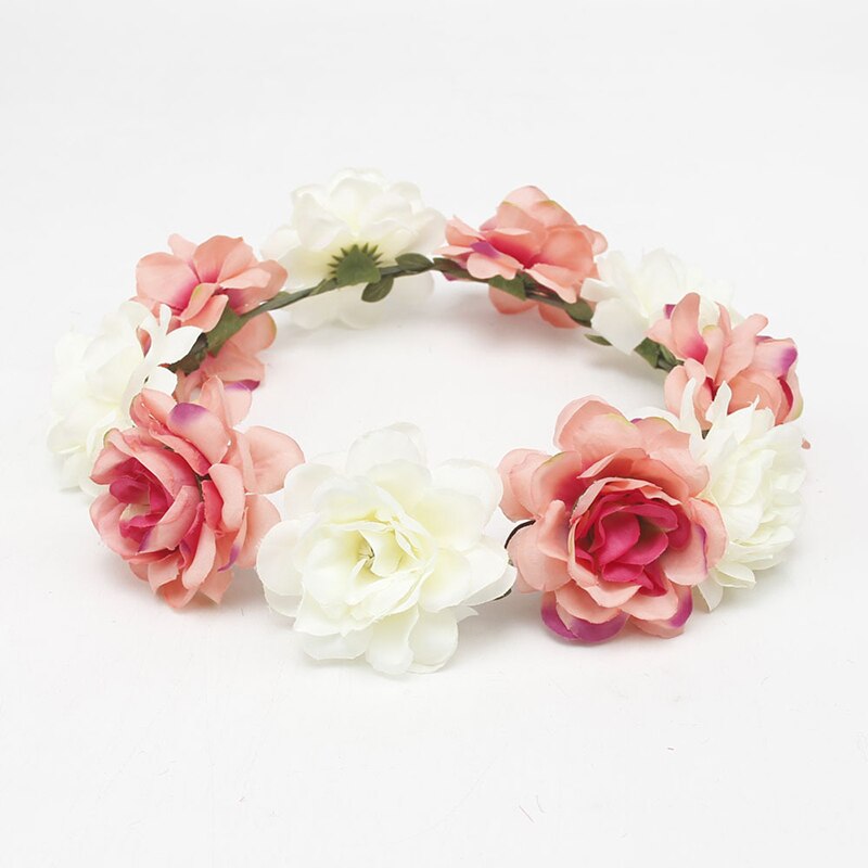 Tocado de flores más vendido, diadema informal de playa, viento, rosa, corona nupcial: Meat pink and White