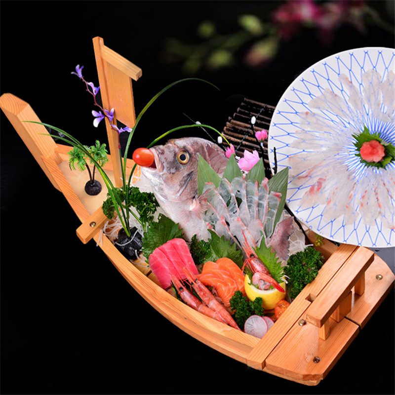 Bateau de Sushi de Cuisine japonaise, outil de fruits de mer, modèle de boutique en bois, fait à la main, bateau Simple, Sashimi assortiment de plats froids, vaisselle de Bar