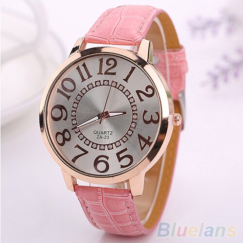 Mężczyźni kobiety duże cyfry arabskie kryształ górski Faux Skórzany kwarc analogowy zegarek na rękę sukienka damska zegarki prezent luksus