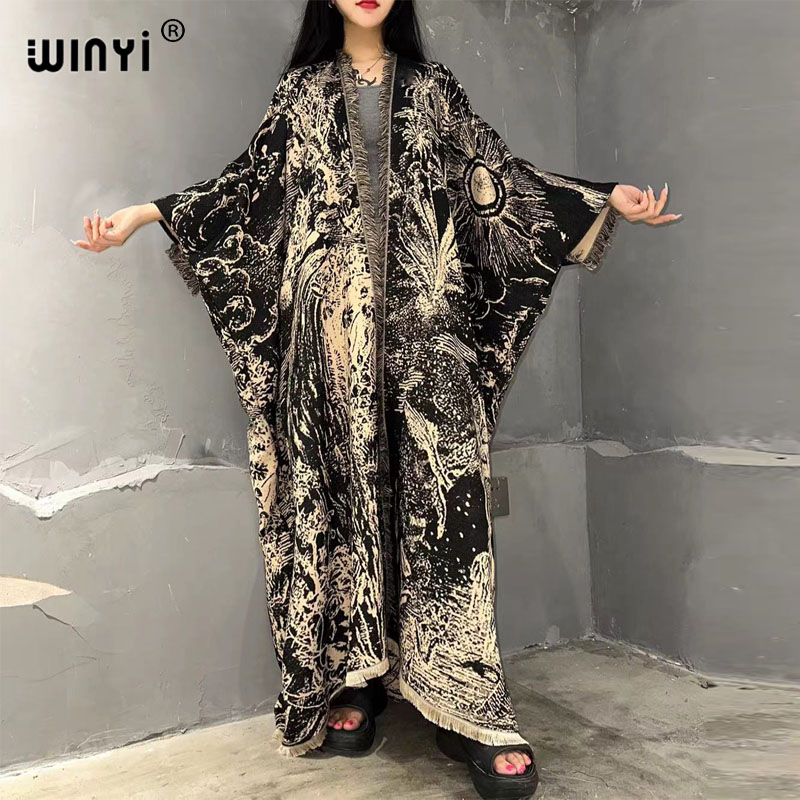 WINYI Winter print cloak poncho Luxury Long Loose OverCoat Thick Warm Female long down coat for women abrigo mujer