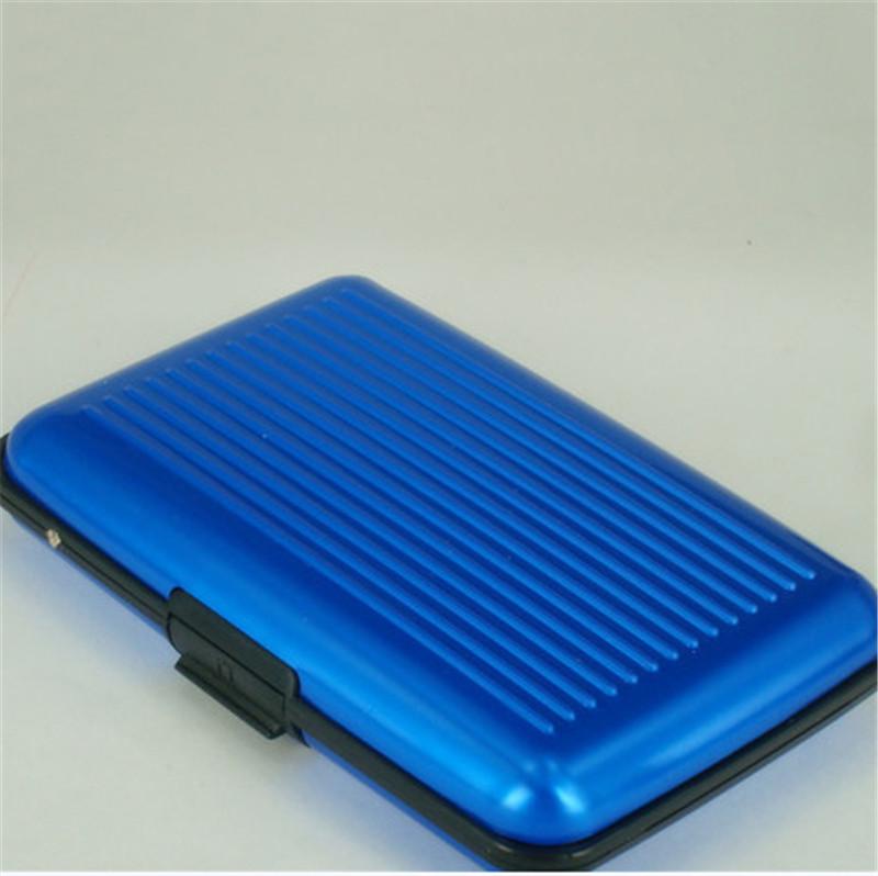 Funda rígida de aluminio con bloqueo de tarjeta bancaria para hombre, protector de escaneo Anti RFID para tarjetas de crédito: Blue