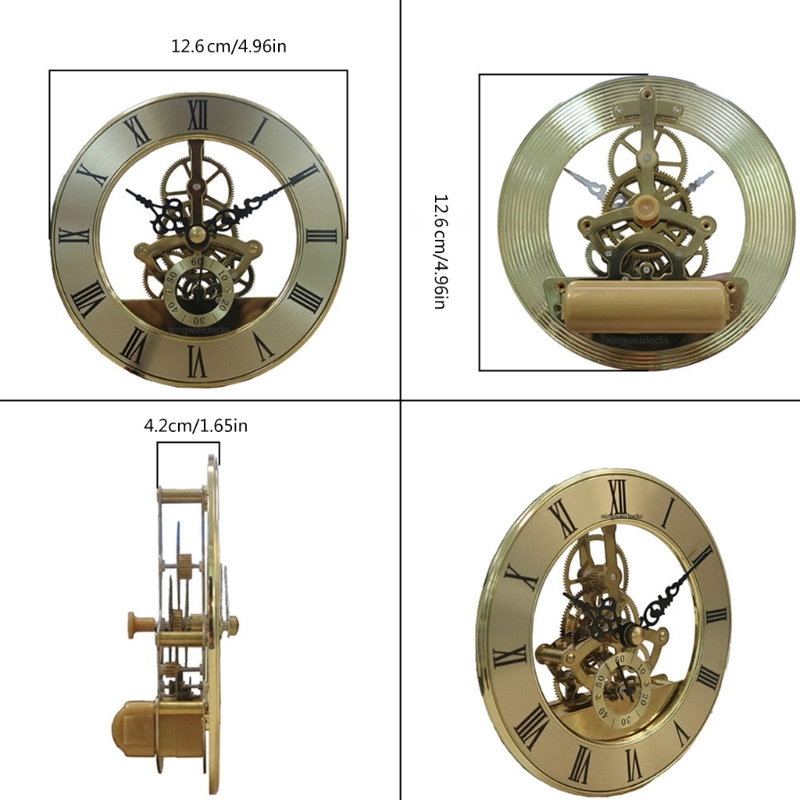 Quiet Operate Quartzs Movement Clock Face 126mm Gold Trim Skeleton Gear Clock Head Insert Roman Numeral for Home