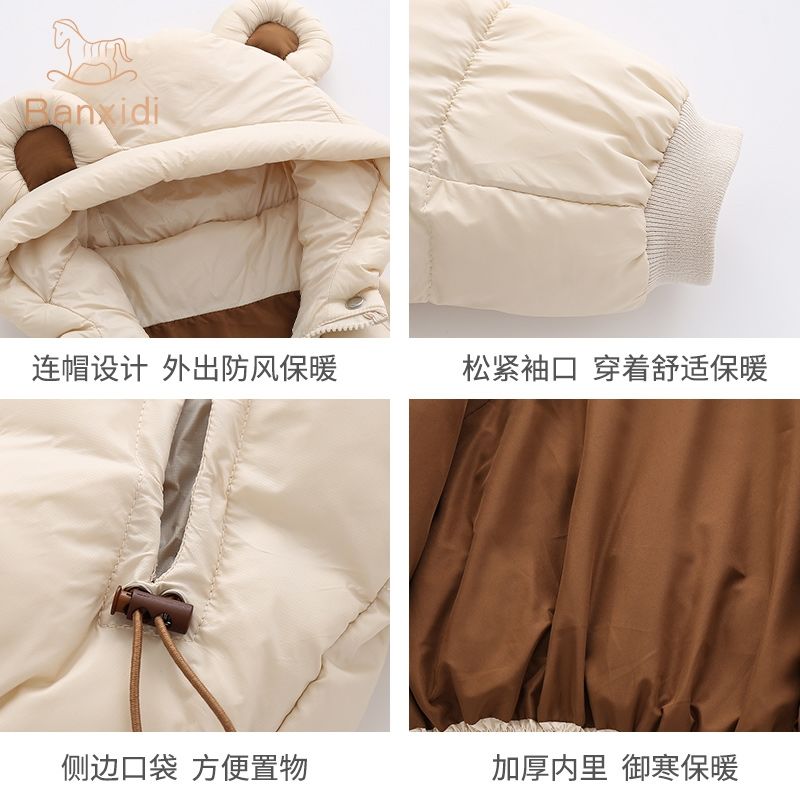 Winter Warm Cotton-padded Solid Jacket Baby Girls Boys Cute Hooded Coat Thick Warm Parkas Snow Outwear Childrens Clothing