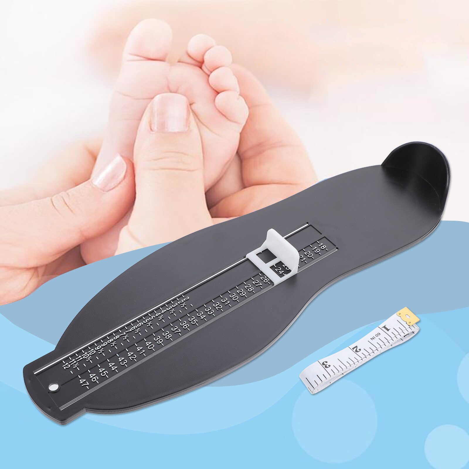 1pc Foot Measuring Device UK/EU Adult Foot Length Gauge Adult Feet Sizer with Tape Measure
